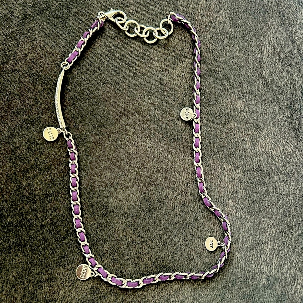 Faith Hope Love Joy Necklace‎ Purple and Silver